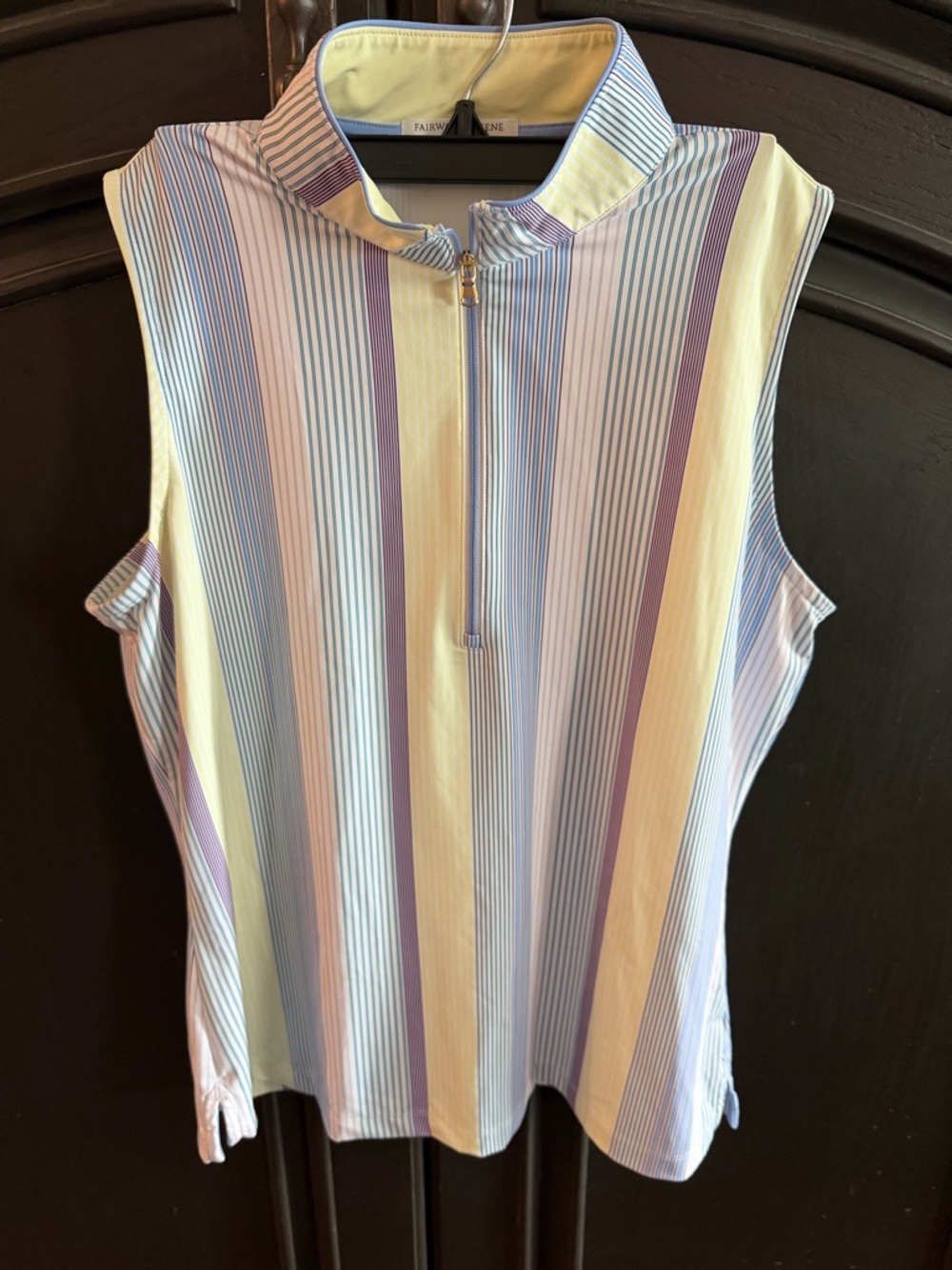 Fairway & Greene Sleeveless Mock Neck Zip Top - Yellow & Lavender